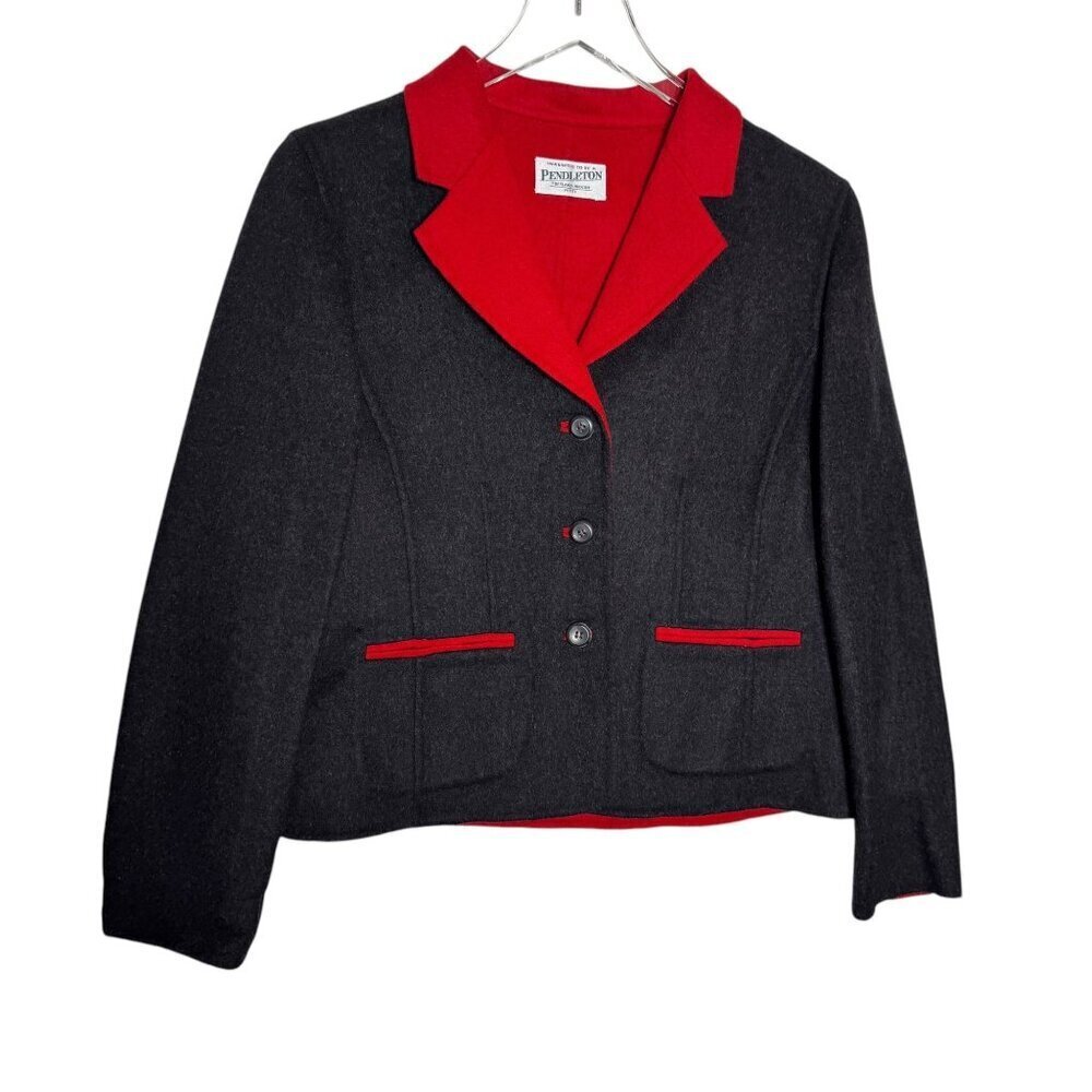 Pendleton Reversible Jacket Black/Red Merino Wool… - image 2
